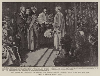 El Sirdar en la Universidad de Cambridge, el Vicecanciller Dando la Mano al Nuevo LLD de after John Duncan